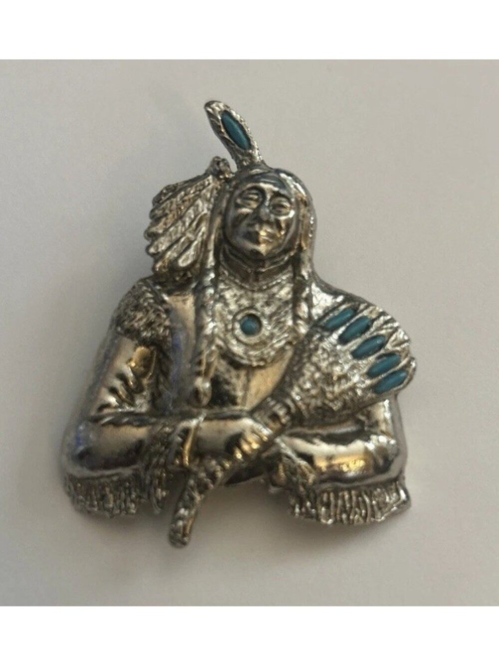 Indian Chief Headdress Native American Vintage Tie Bar Clip w/traditional fan